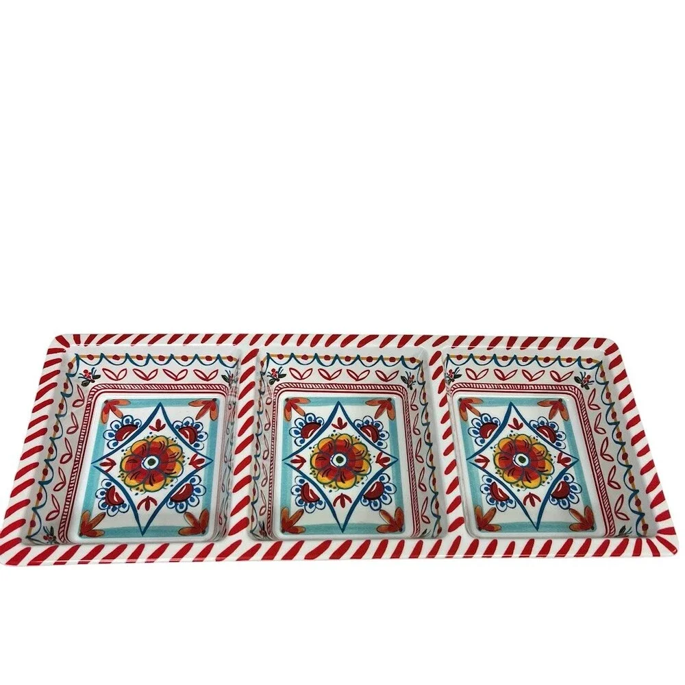 Rachael Ray Serving Tray 3-Section Divided Rectangular Multicolor Tile